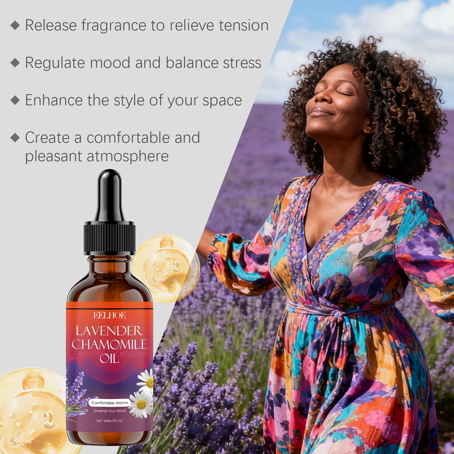60ML Lavender Chamomile Body Oil Deep Moisturizing Improve Skin Texture Enhance Smoothness Nourishing Pores Lasting Floral Fragrance Massage Body Essence Oil