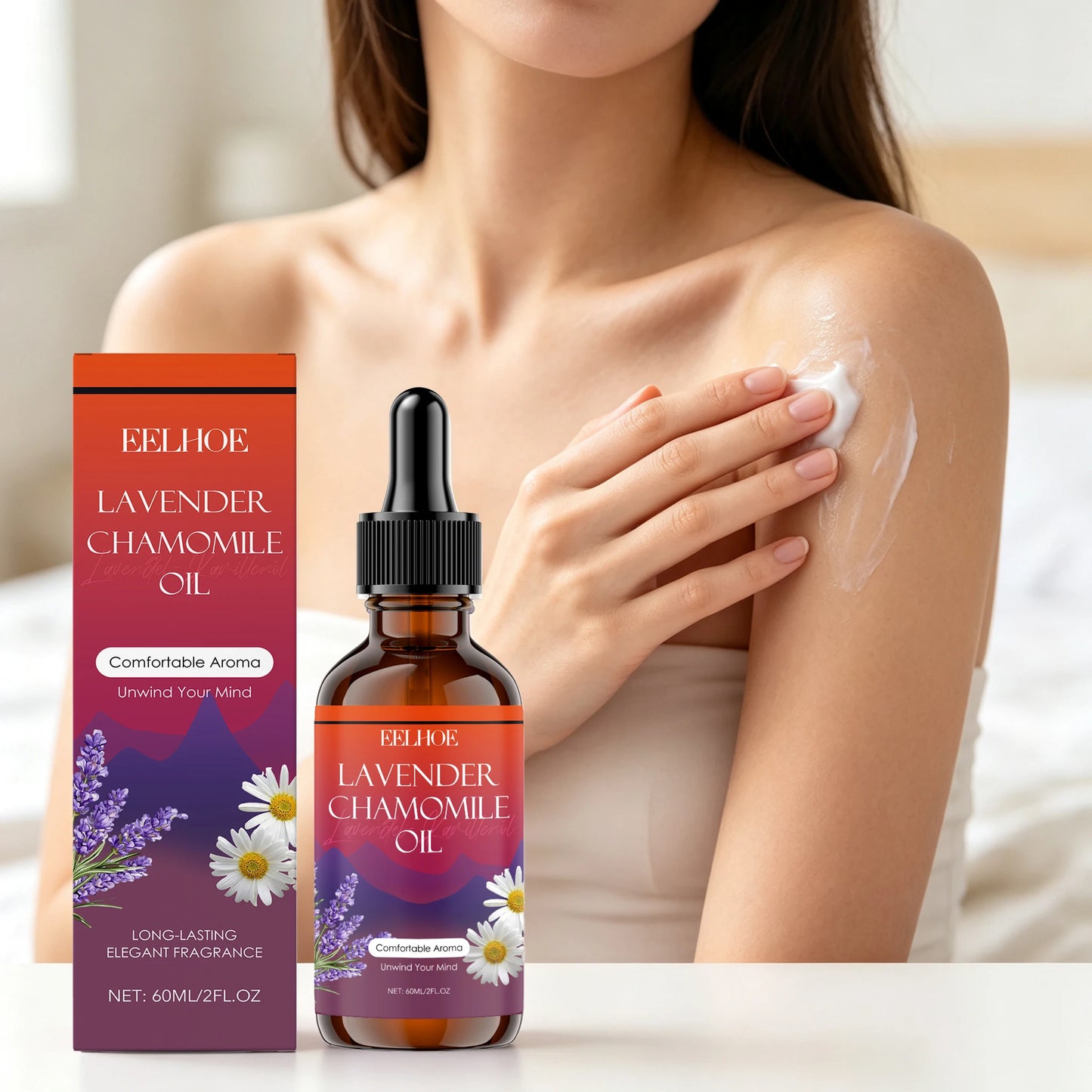 60ML Lavender Chamomile Body Oil Deep Moisturizing Improve Skin Texture Enhance Smoothness Nourishing Pores Lasting Floral Fragrance Massage Body Essence Oil