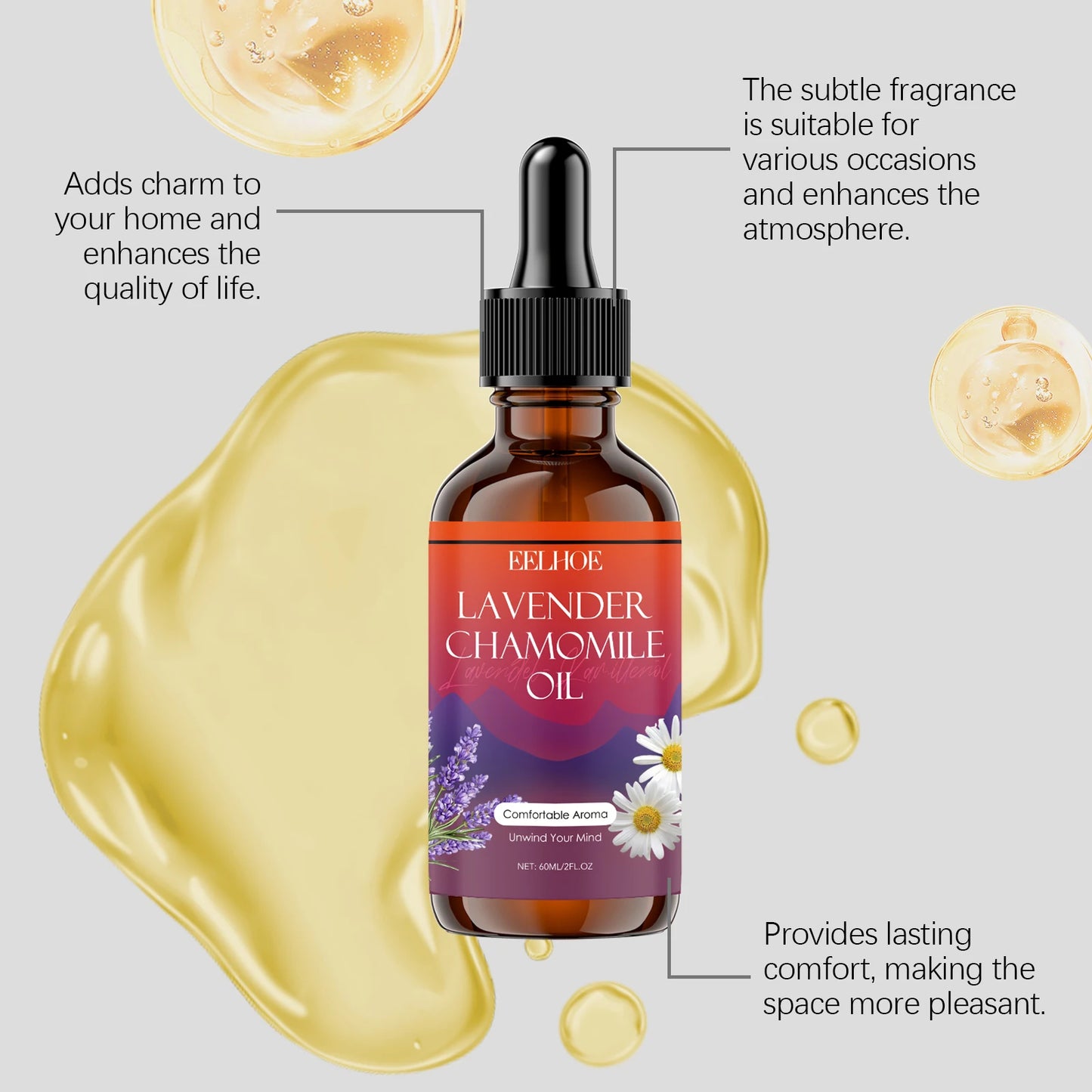 60ML Lavender Chamomile Body Oil Deep Moisturizing Improve Skin Texture Enhance Smoothness Nourishing Pores Lasting Floral Fragrance Massage Body Essence Oil