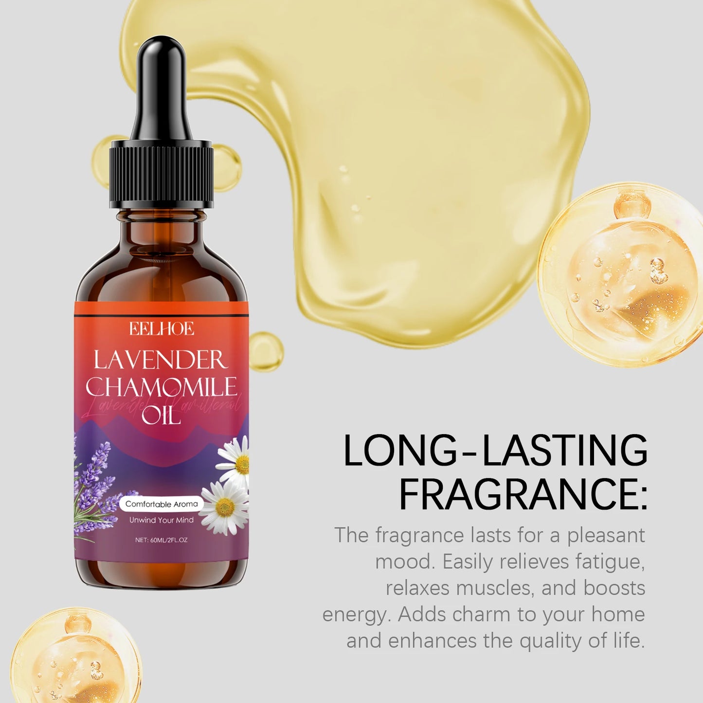 60ML Lavender Chamomile Body Oil Deep Moisturizing Improve Skin Texture Enhance Smoothness Nourishing Pores Lasting Floral Fragrance Massage Body Essence Oil
