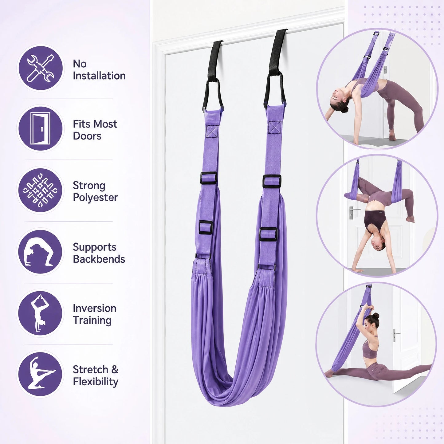 Advanced Purple Aerial Yoga Rope - Professional Home Yoga Assistant, Luxury Fitness Gear, Single Piece