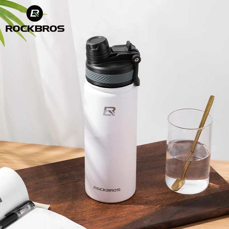 ROCKBROS Thermos Water Bottle 500ml 1000ml Thermal Cup Non Slip 304 Stainless Steel Cold And Hot Thermo Cup Cycling Hiking Equipment