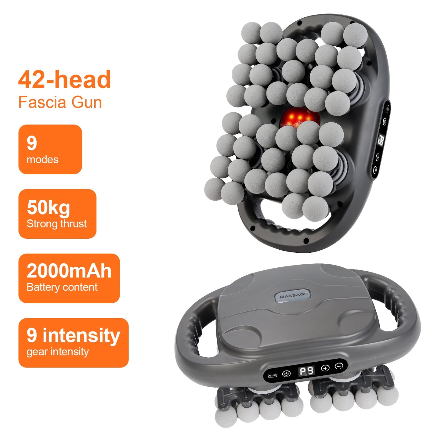 42 Heads Fascia Gun Wireless Vibration Body Massage Gun 9 Speed Red Light Deep Tissue Muscle Relax Massager for Gym Office Home