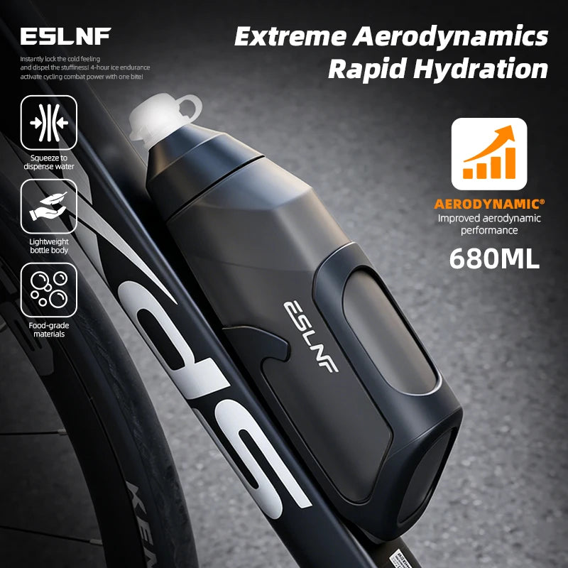 ESLNF Aerodynamic Water Bottle Set 600ml Big Capacity Food Grade PP5 Bottle With Ultralight Carbon Bottle Cage Bike