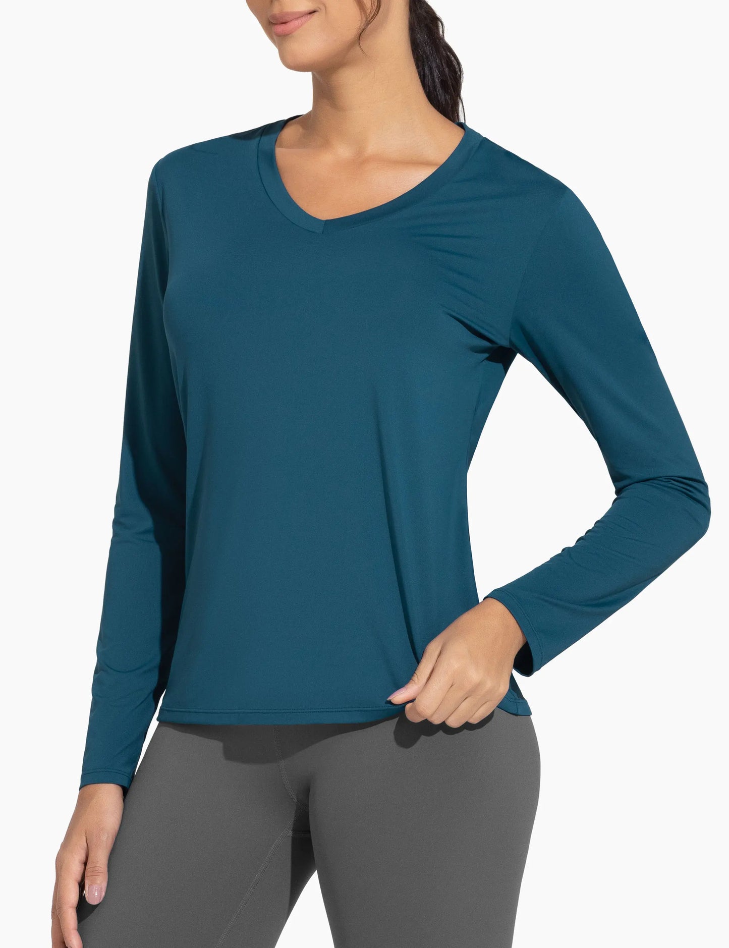 THE GYM PEOPLE Women's Long Sleeve Workout Shirts V-Neck Lightweight Basic Athletic Tops