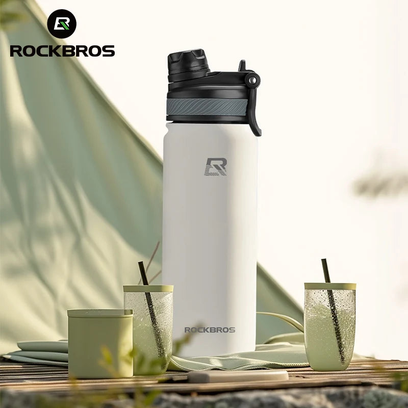 ROCKBROS Thermos Water Bottle 500ml 1000ml Thermal Cup Non Slip 304 Stainless Steel Cold And Hot Thermo Cup Cycling Hiking Equipment