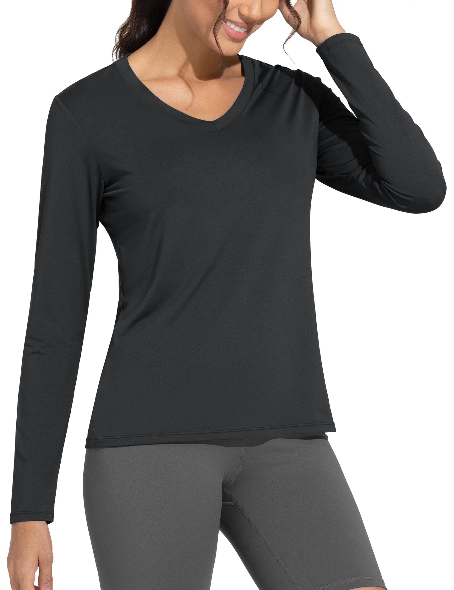 THE GYM PEOPLE Women's Long Sleeve Workout Shirts V-Neck Lightweight Basic Athletic Tops