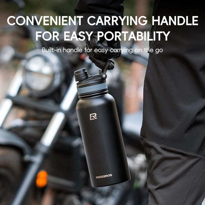 ROCKBROS Thermos Water Bottle 500ml 1000ml Thermal Cup Non Slip 304 Stainless Steel Cold And Hot Thermo Cup Cycling Hiking Equipment