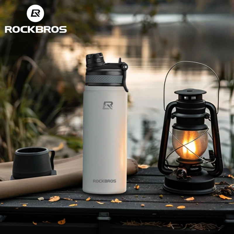 ROCKBROS Thermos Water Bottle 500ml 1000ml Thermal Cup Non Slip 304 Stainless Steel Cold And Hot Thermo Cup Cycling Hiking Equipment