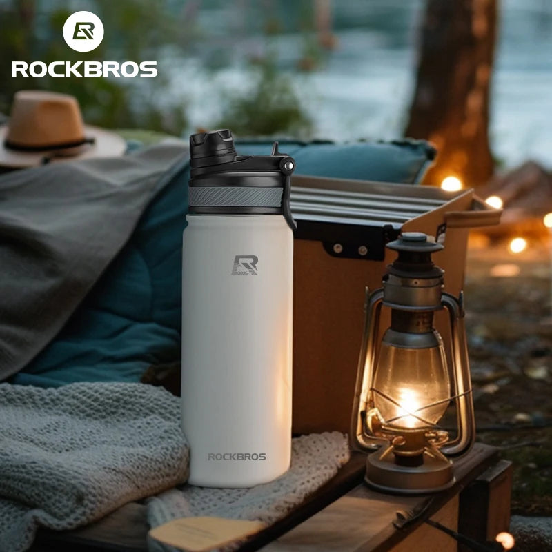 ROCKBROS Thermos Water Bottle 500ml 1000ml Thermal Cup Non Slip 304 Stainless Steel Cold And Hot Thermo Cup Cycling Hiking Equipment