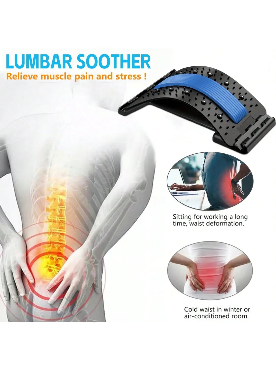 Back Relaxer - Waist Stretcher, Cervical And Back Stretching Tool, Yoga Support Aid, Adjustable Height Waist Massager, Suitable For Home And Office