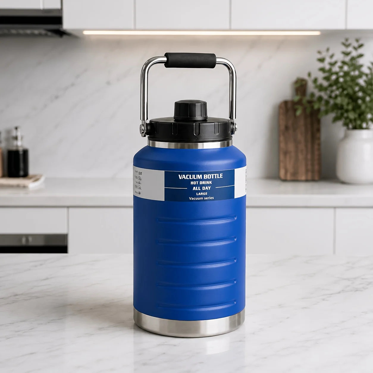 68oz Vacuum Insulated Water Bottle With Magnetic Lid - 304 Stainless Steel Half Gallon Water Jug - Double Wall No-Sweat Sports Flask For Camping, Hiking & Gym - Keeps Cold & Hot - Durable Leakproof Metal Canteen