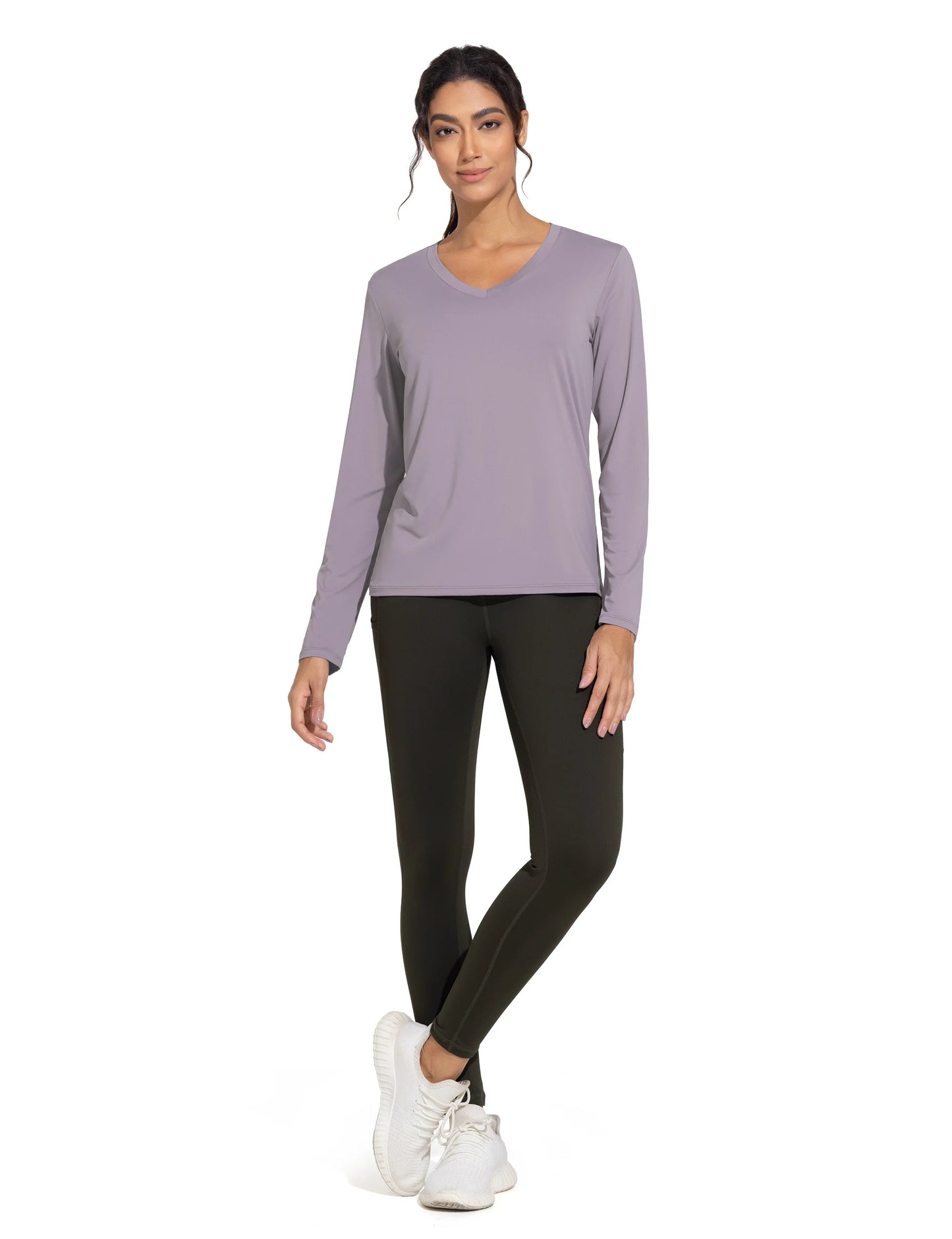 THE GYM PEOPLE Women's Long Sleeve Workout Shirts V-Neck Lightweight Basic Athletic Tops