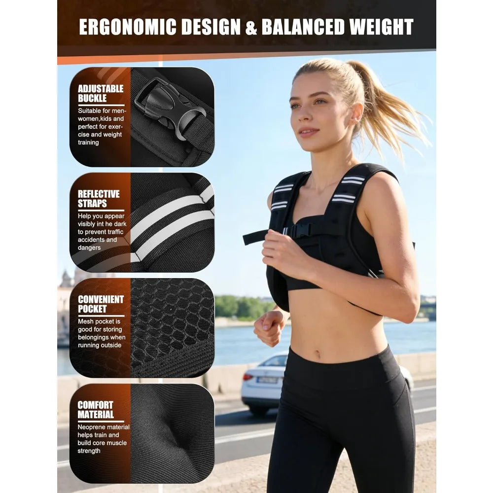 Fitness Weighted Vest Pre-Filled Iron Pellets Adjustable Strap Neoprene Workout Vest For Running Walking Training Men Women Kids