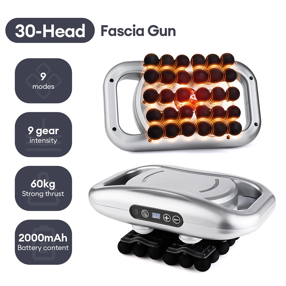 42 Heads Fascia Gun Wireless Vibration Body Massage Gun 9 Speed Red Light Deep Tissue Muscle Relax Massager for Gym Office Home