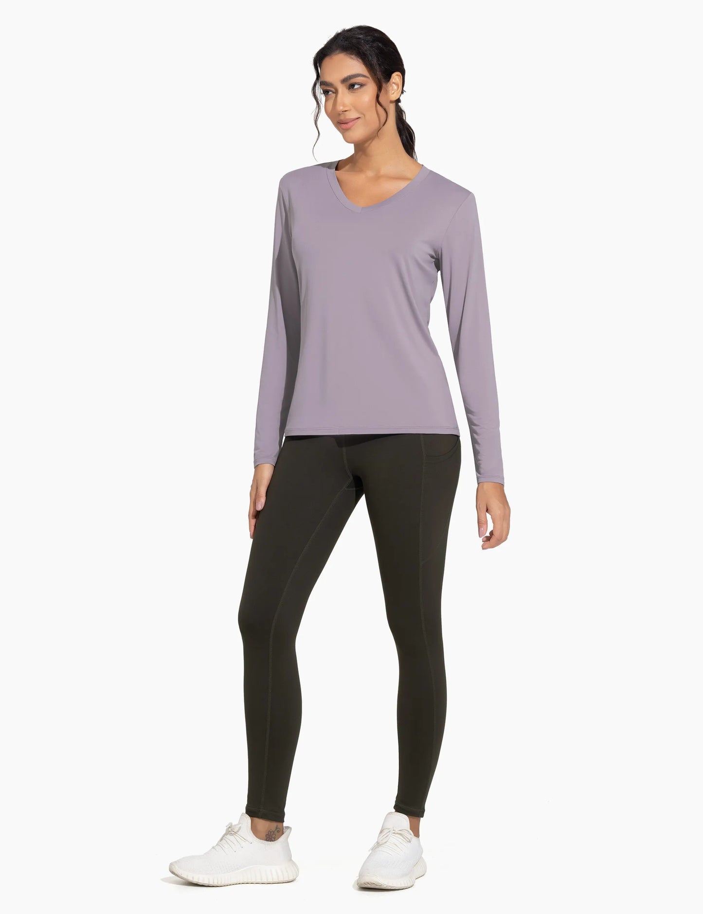THE GYM PEOPLE Women's Long Sleeve Workout Shirts V-Neck Lightweight Basic Athletic Tops