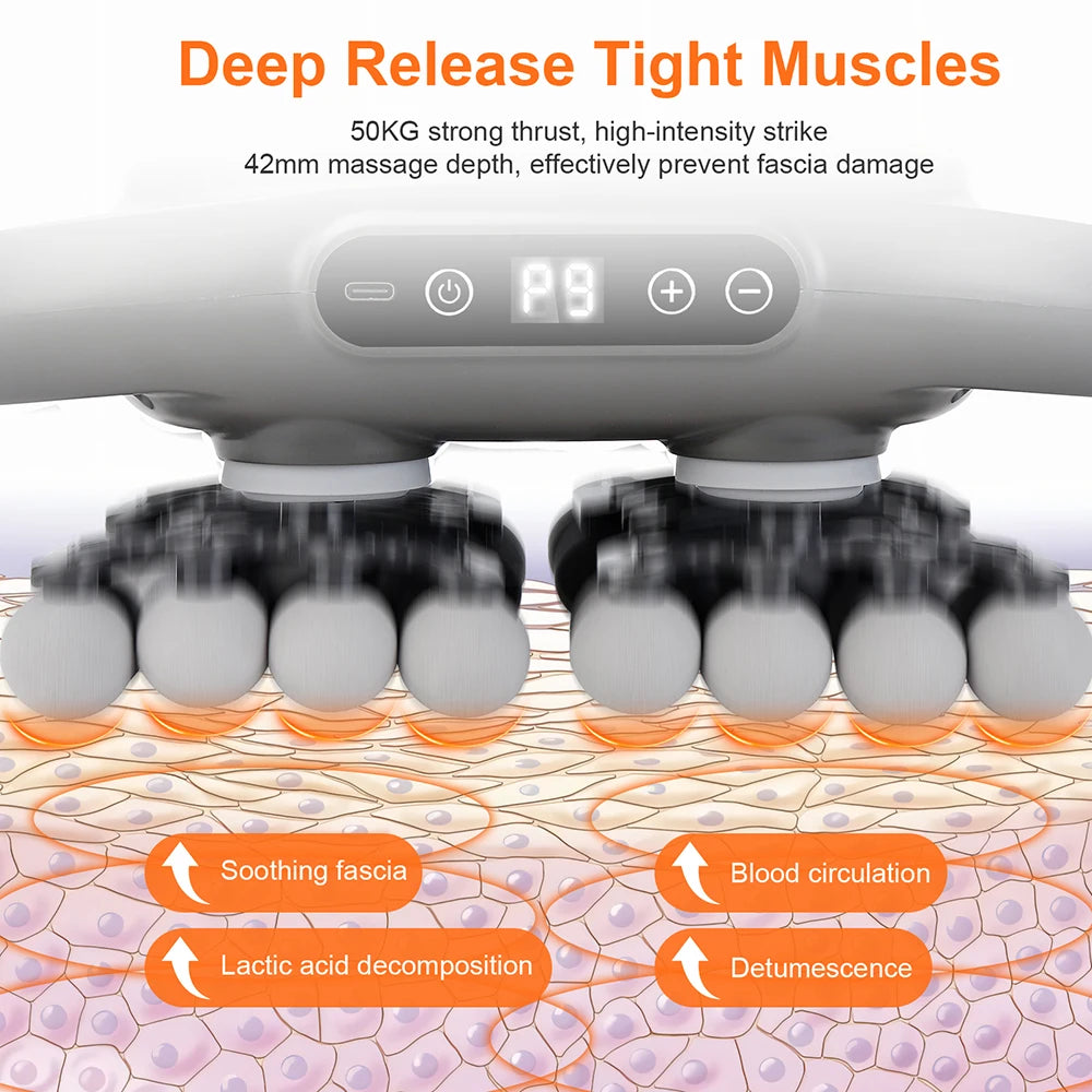 42 Heads Fascia Gun Wireless Vibration Body Massage Gun 9 Speed Red Light Deep Tissue Muscle Relax Massager for Gym Office Home