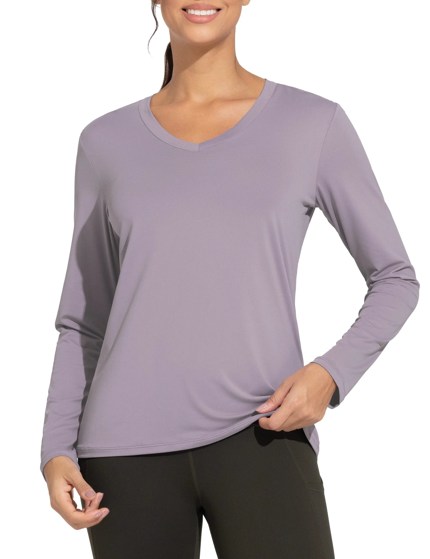 THE GYM PEOPLE Women's Long Sleeve Workout Shirts V-Neck Lightweight Basic Athletic Tops