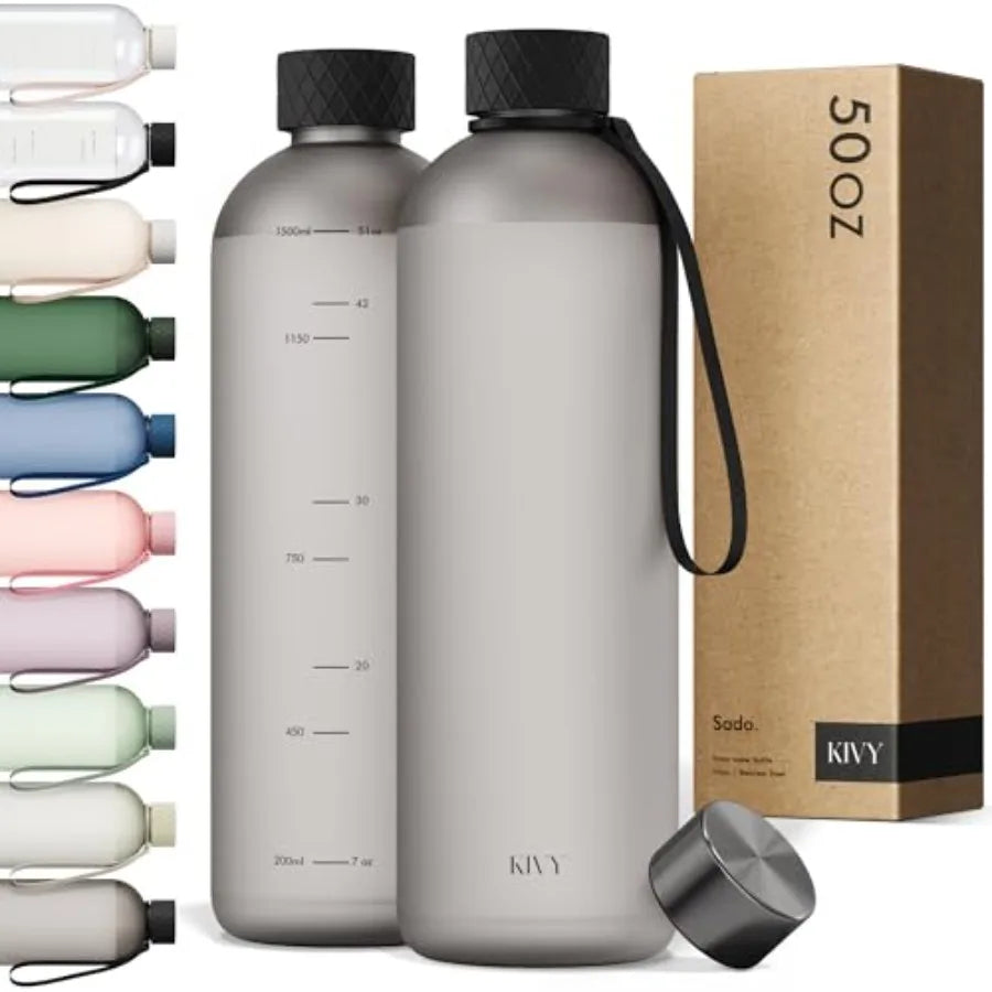 Large Water Bottle [Lightweight and Shatterproof] Fits Backpack and Cupholder for Travel, Sports, School - Black water bottle n